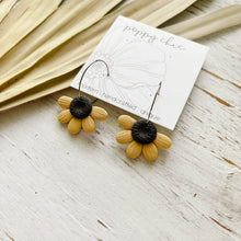 Load image into Gallery viewer, Handmade Sunflower Shaped Polymer Clay Earrings in Brown and Yellow
