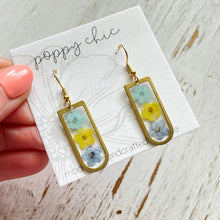 Load image into Gallery viewer, Pressed Flower Earrings in Blue and Yellow
