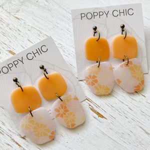 Handmade Orange Floral Polymer Clay Earrings with Bronze jump rings