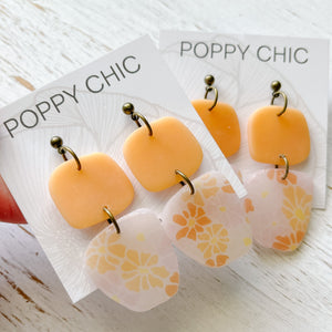 Handmade Orange Floral Polymer Clay Earrings with Bronze jump rings