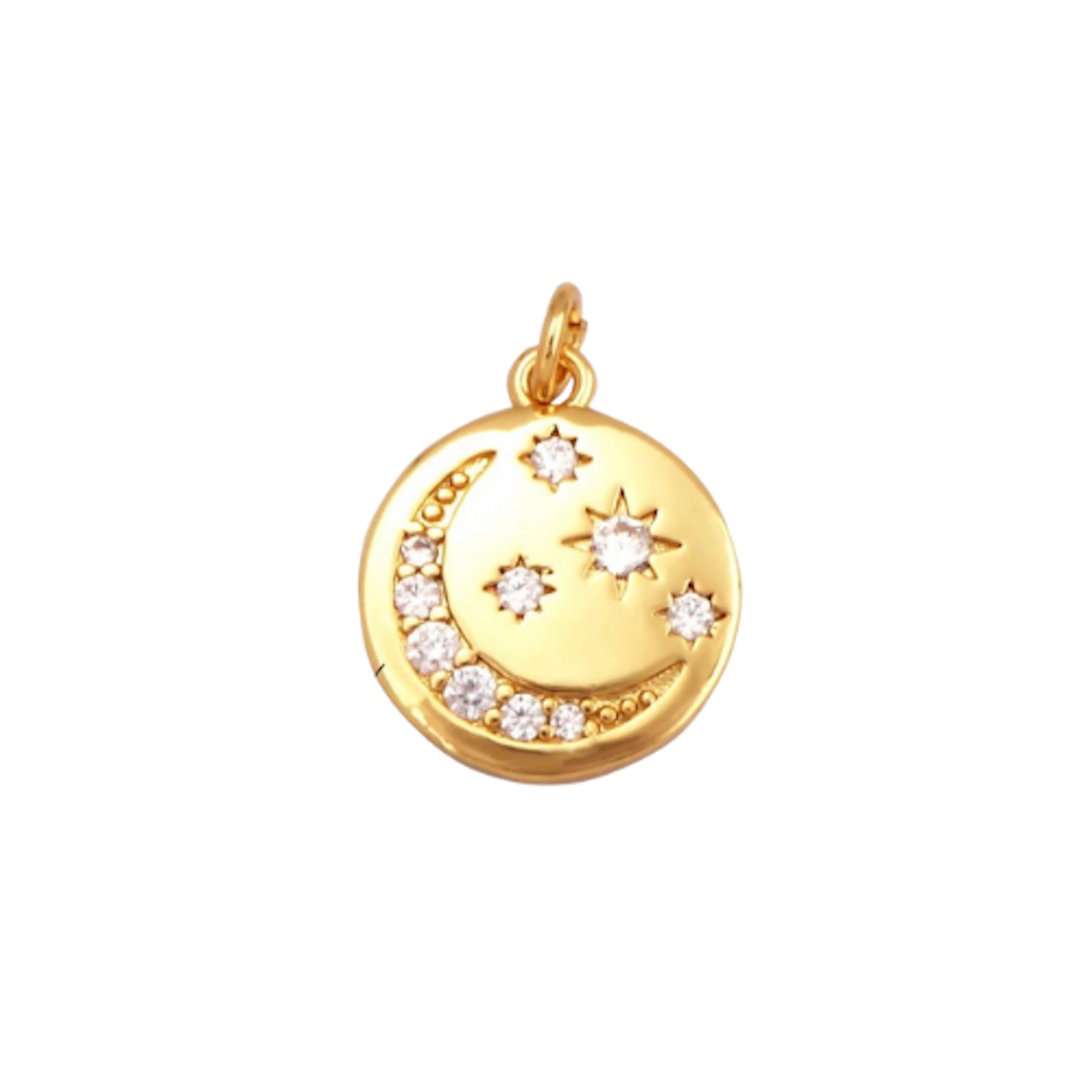 Medium CZ Gold Moon and Star Charm