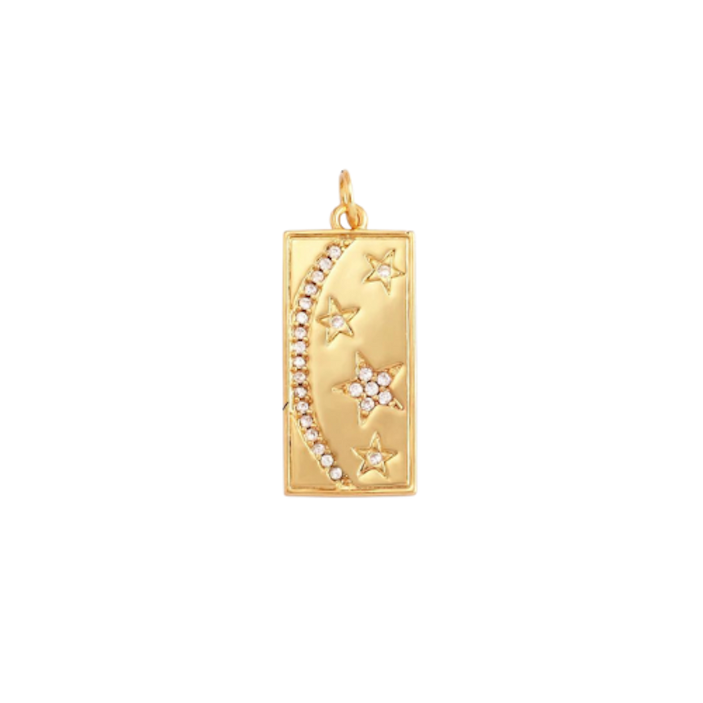 Medium Rectangle Gold CZ Moon Charm