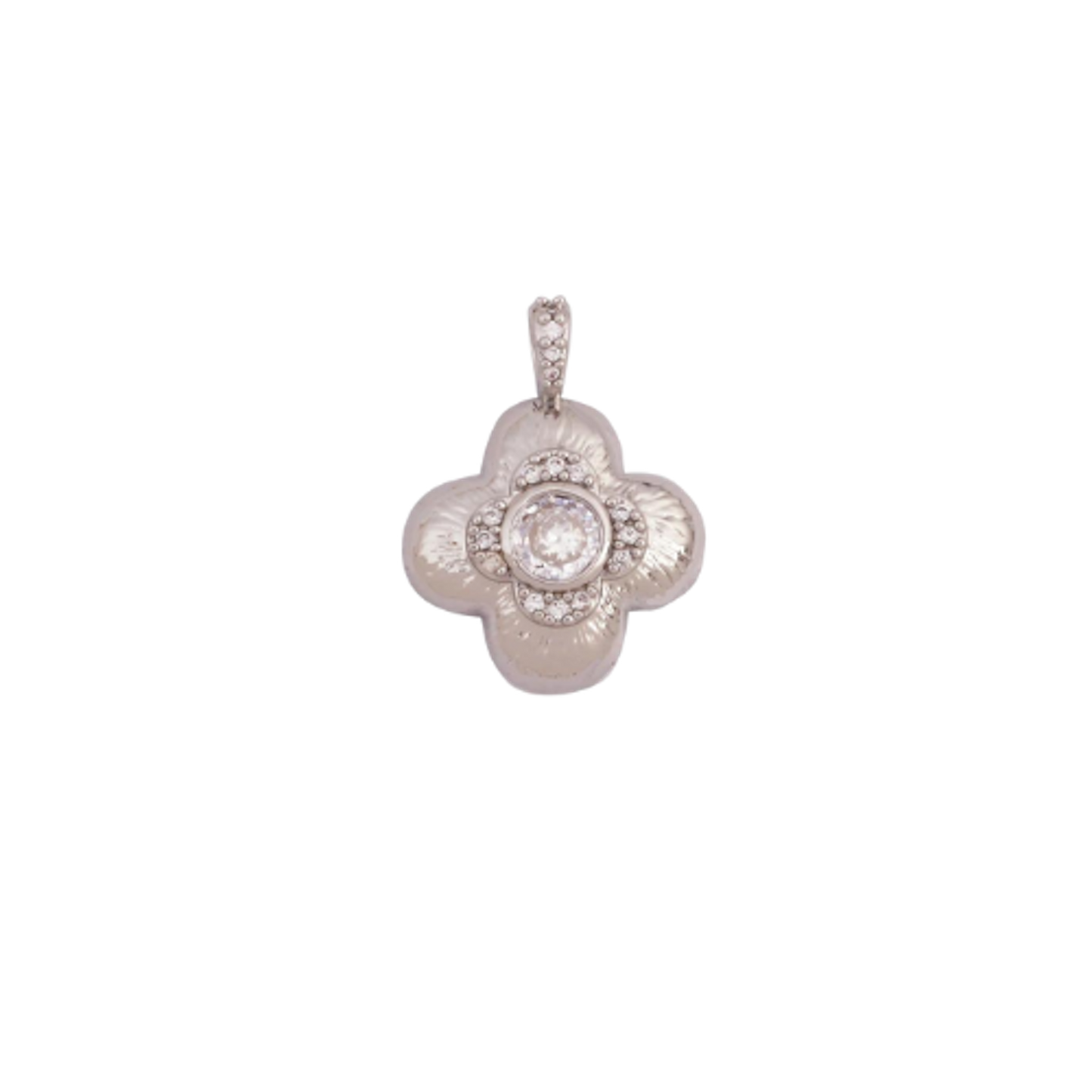 Medium Silver 4 Petal CZ Flower Charm