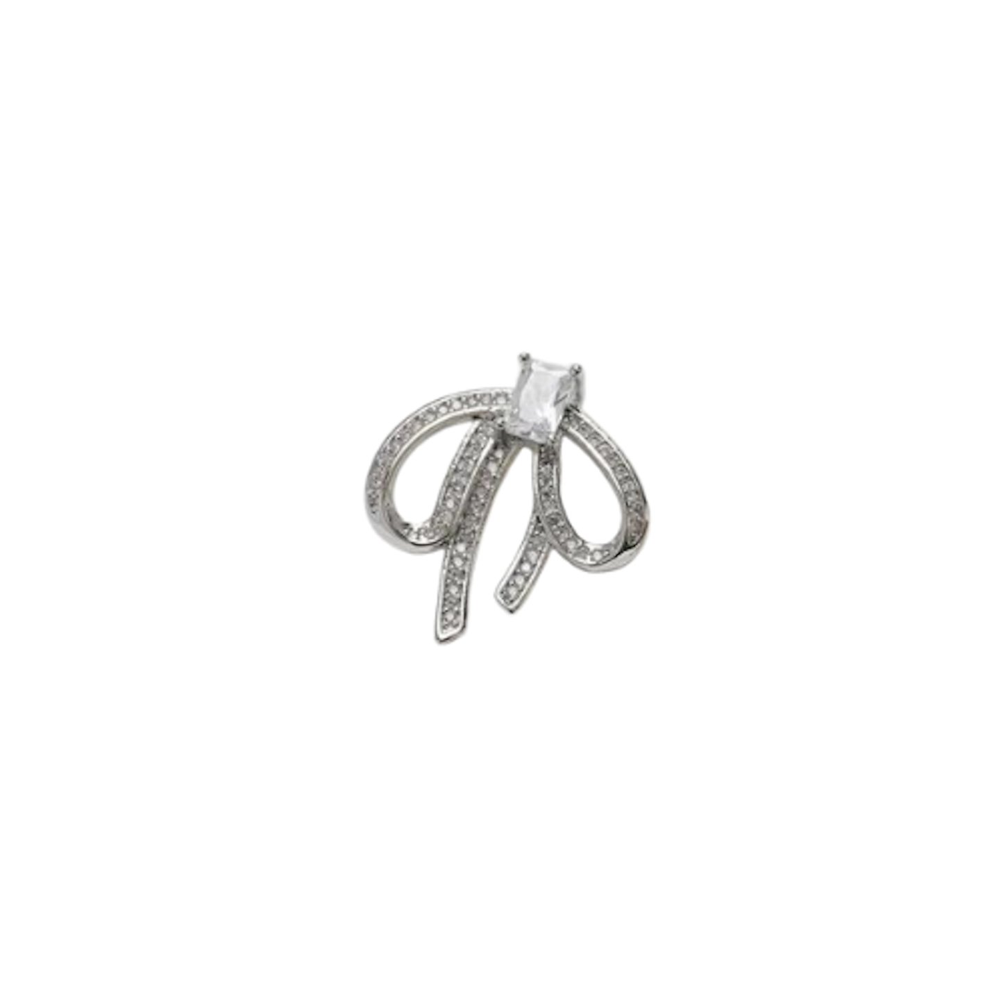 Large Silver Droopy CZ Bow Charm