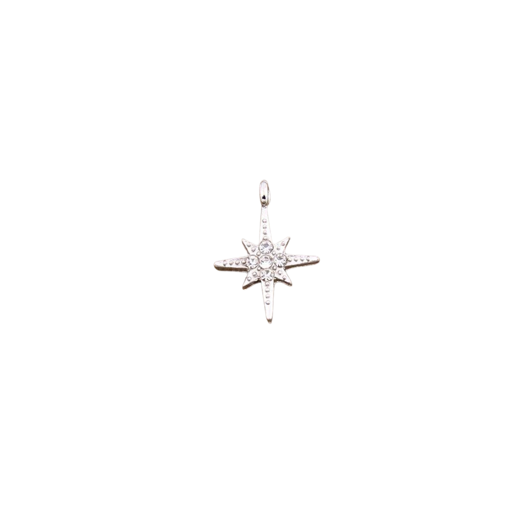 Small Silver CZ North Star Charm