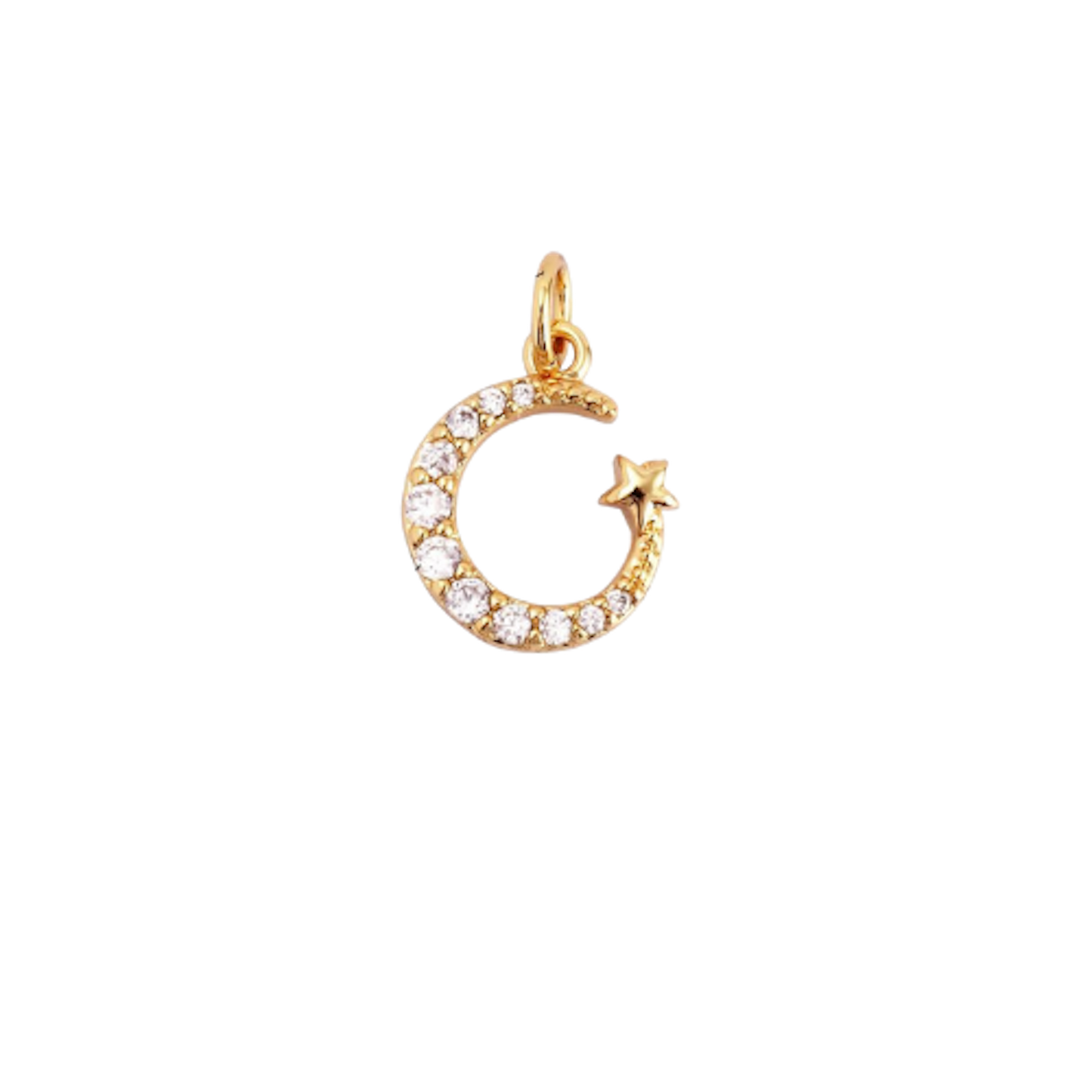 Small CZ Gold Crescent Moon Charm