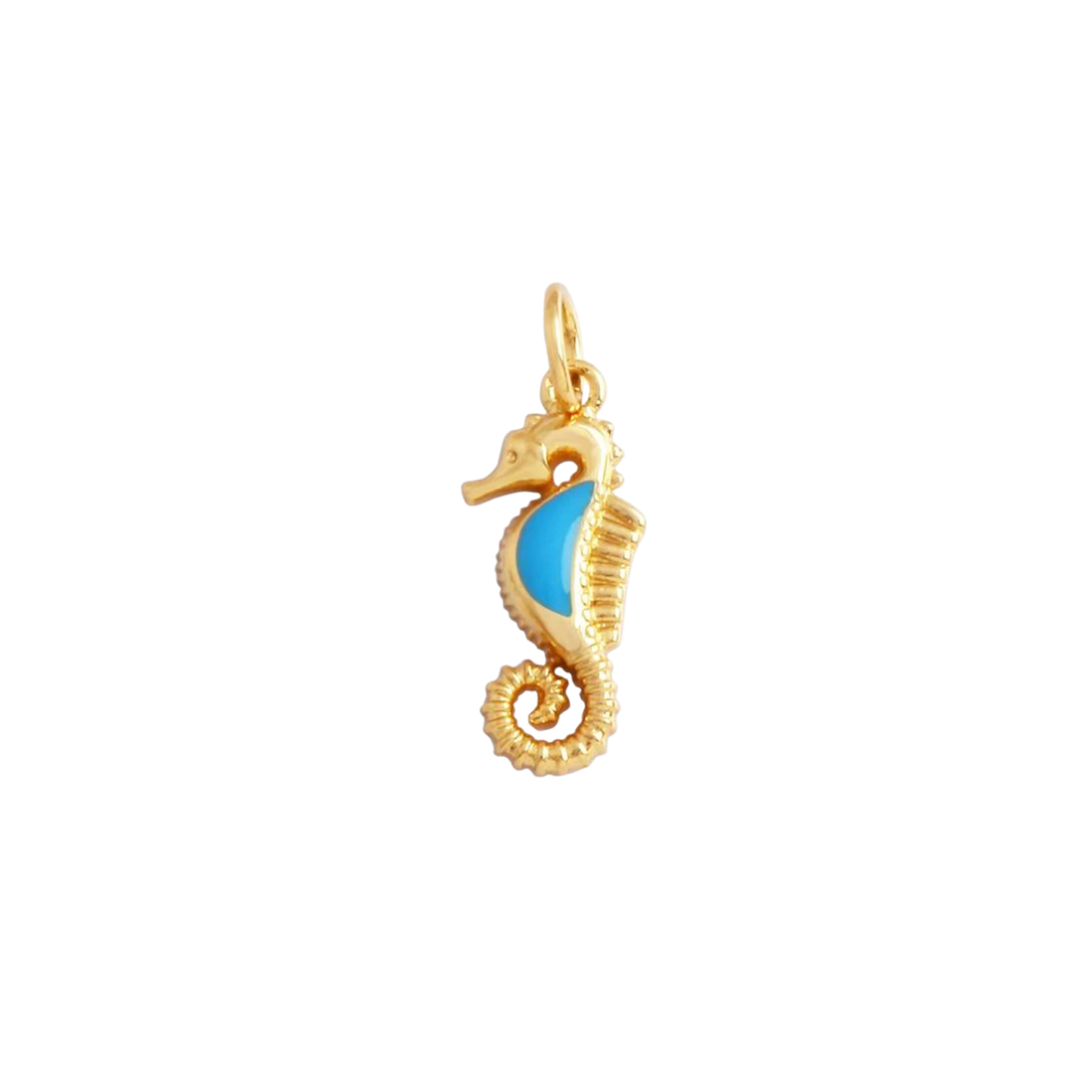 Small Gold and Blue Seahorse Charm