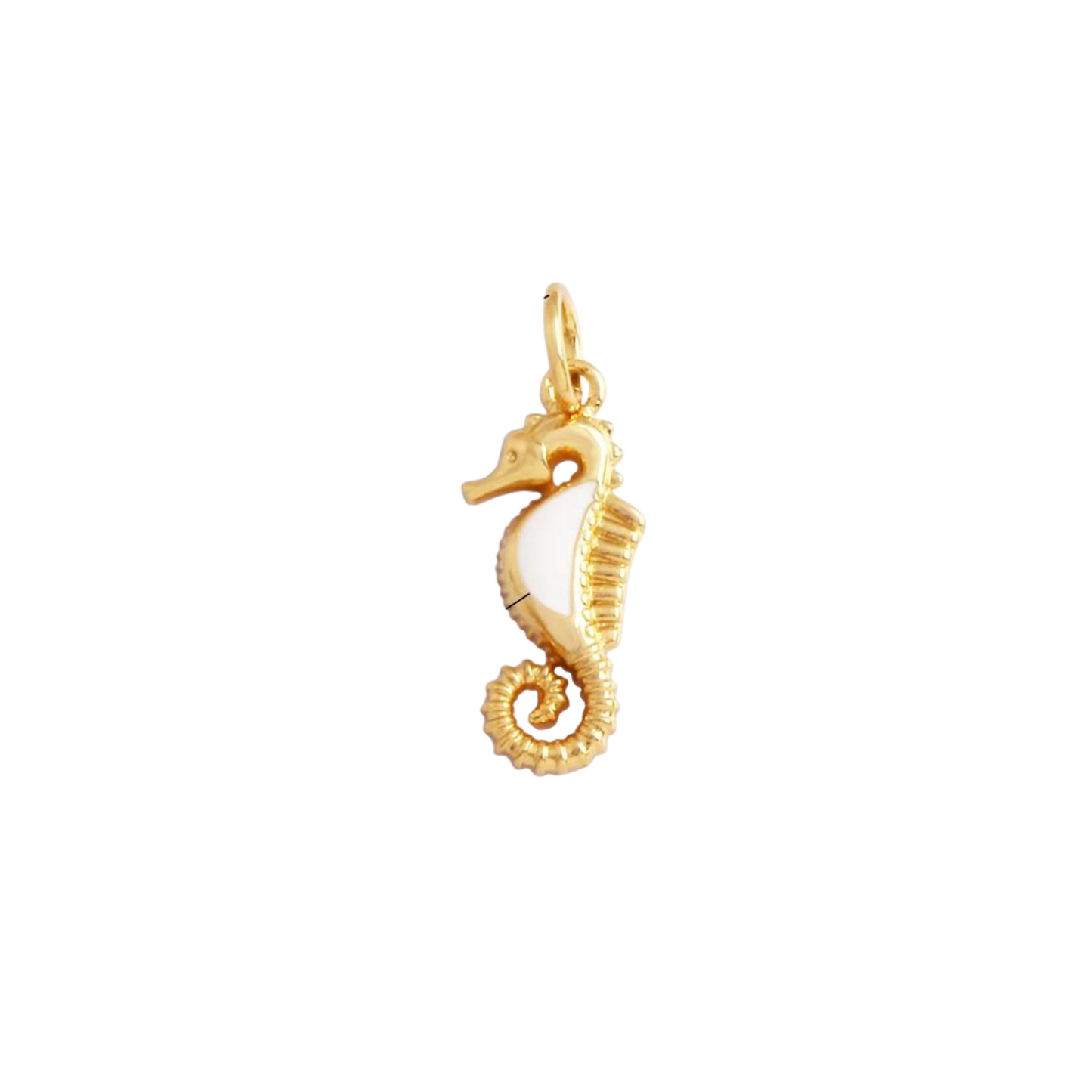 Small Gold and White Seahorse Charm