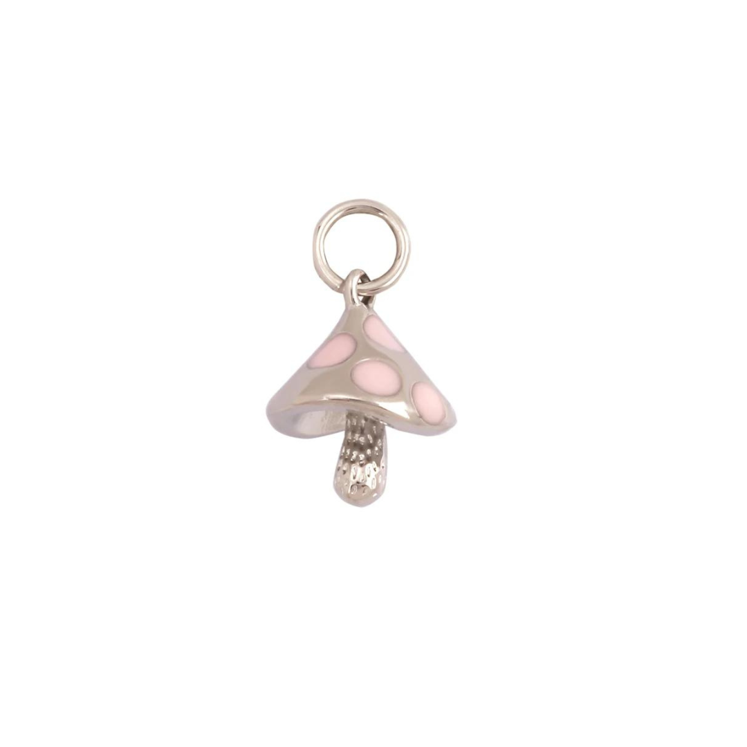 Small Silver and Pink Mushroom Charm